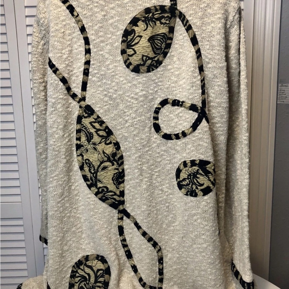 Koos Of Course Beige and Black Linen and Cotton Embroidered Cardigan
